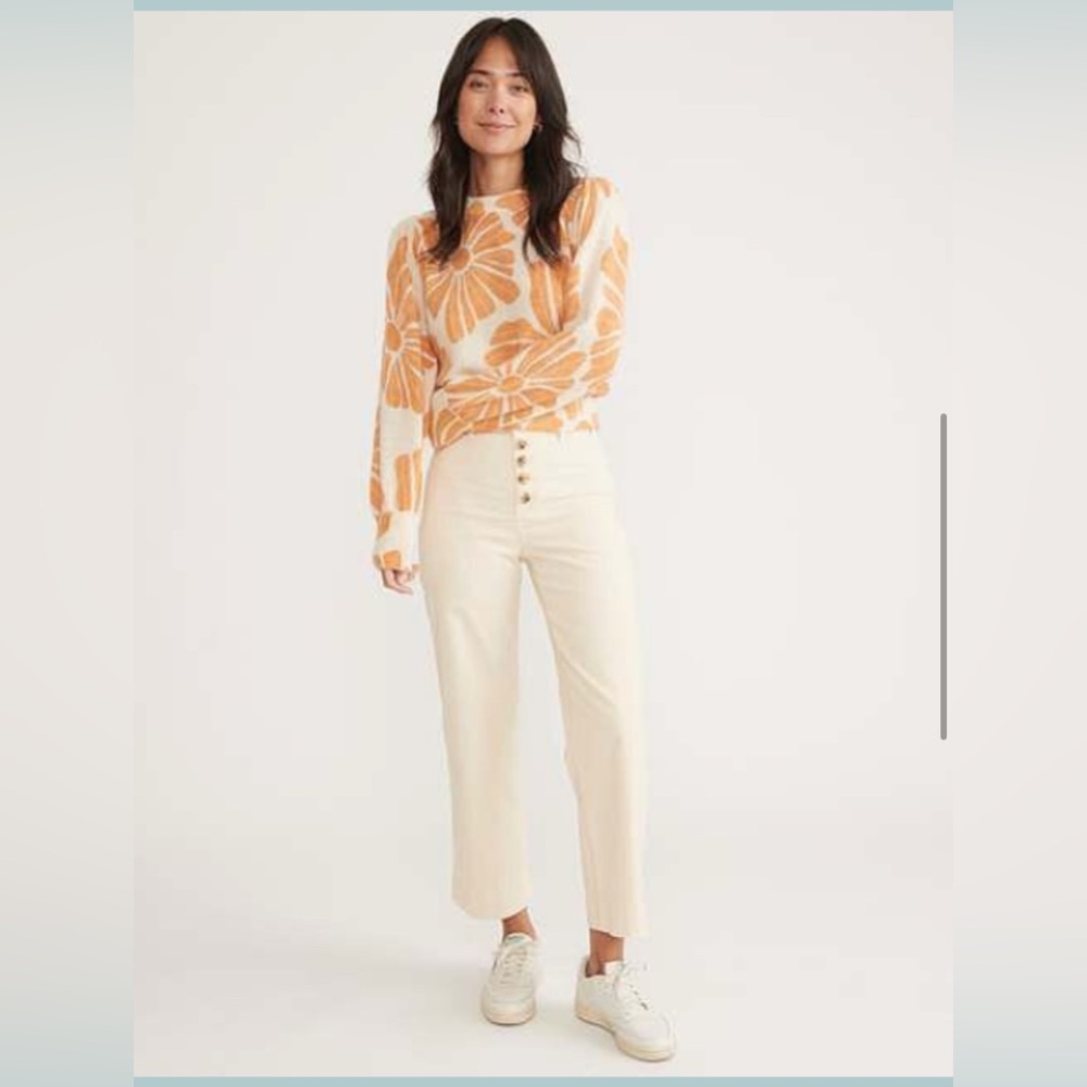 Marine Layer Orange and Cream Floral Sweater